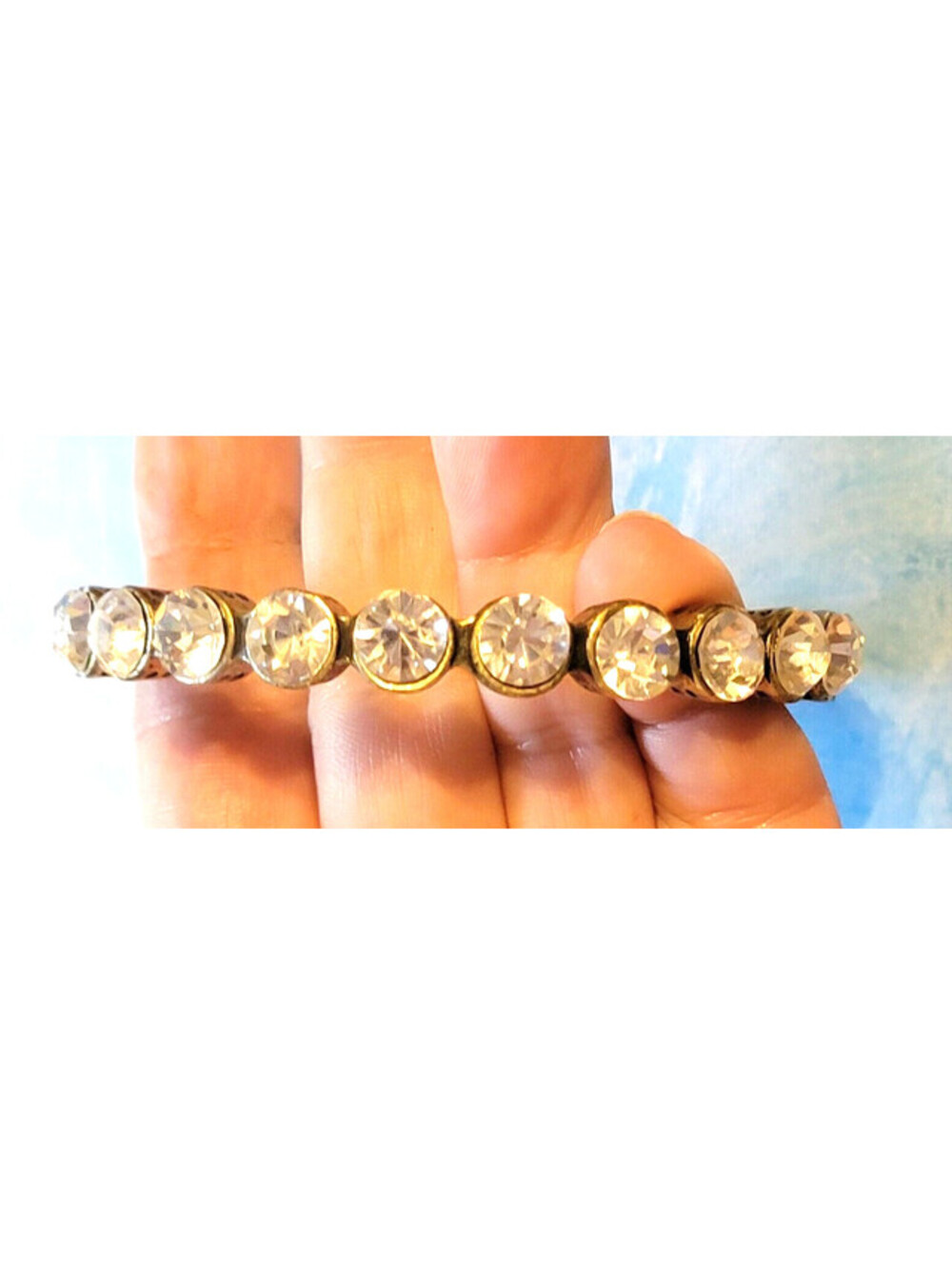 Vintage Chunky Rhinestone Bangle‎ Bracelet, Silver-tone White Rhinestones bn-1